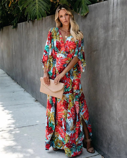 Bohemian Floral Long Kimono Dress