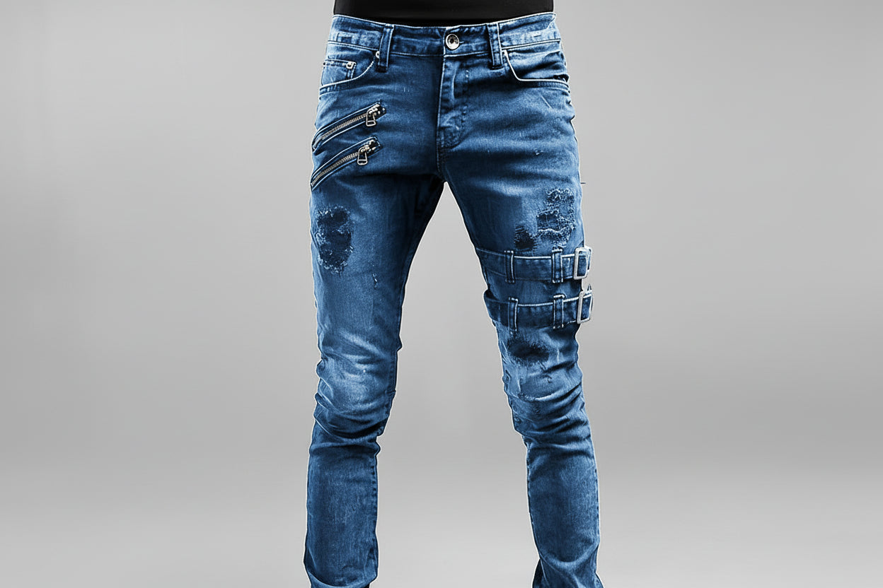 Trendy Men's Skinny Blue Jeans - Luxivelle