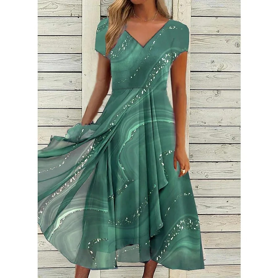 Isha | Chic V-neck Knee Length Dress