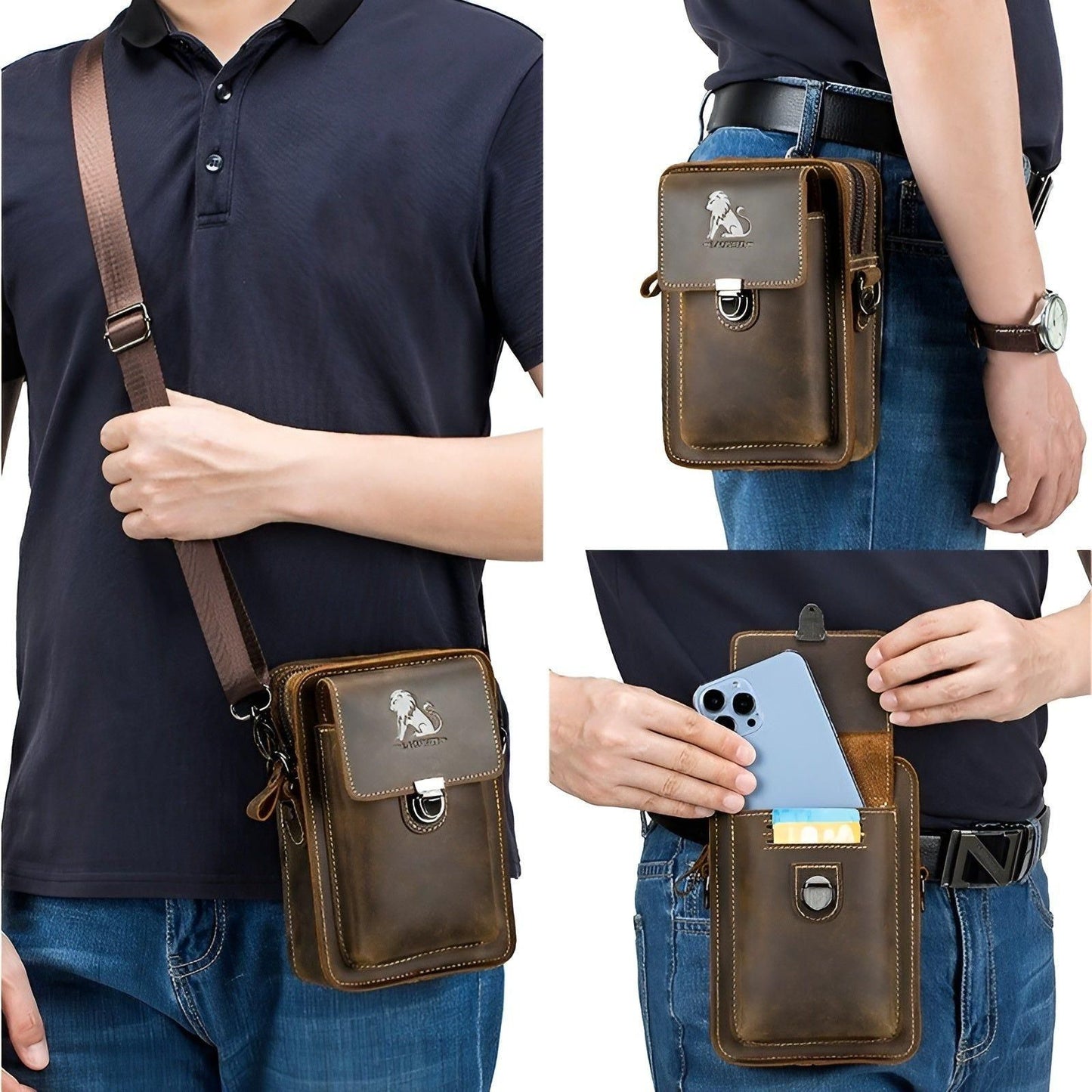Practical Mens Leather Belt Bag with Adjustable Strap