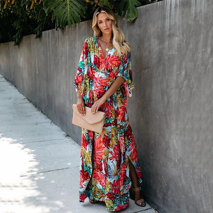 Bohemian Floral Long Kimono Dress