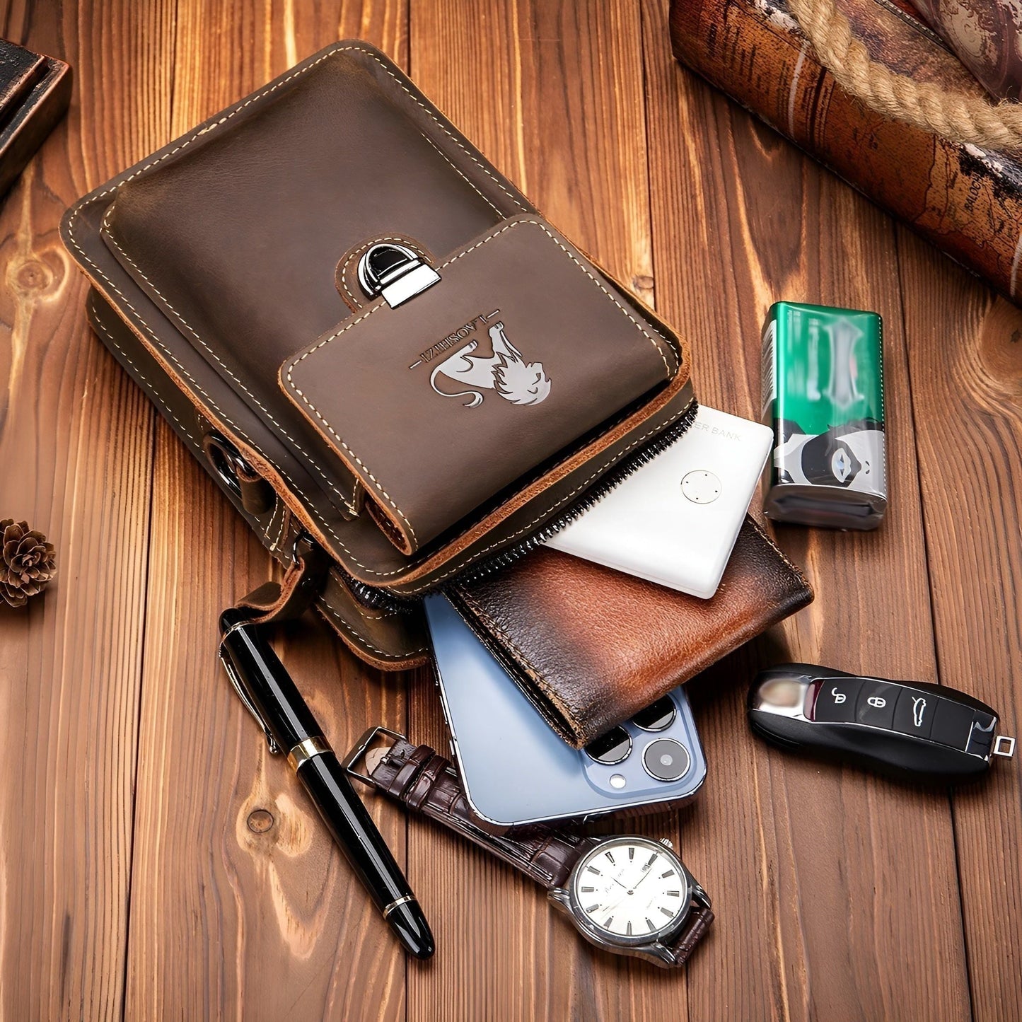 Practical Mens Leather Belt Bag with Adjustable Strap