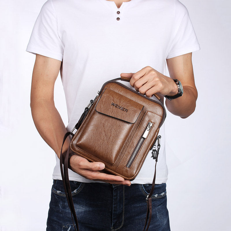 Stylish Mens Crossbody Bag - Faux Leather Satchel with Strap
