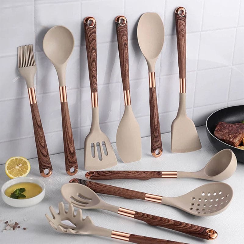 Durable 10pc Kitchen Tool Set with Wooden Handles - Luxivelle