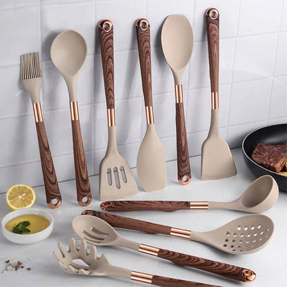 Durable 10pc Kitchen Tool Set with Wooden Handles - Luxivelle
