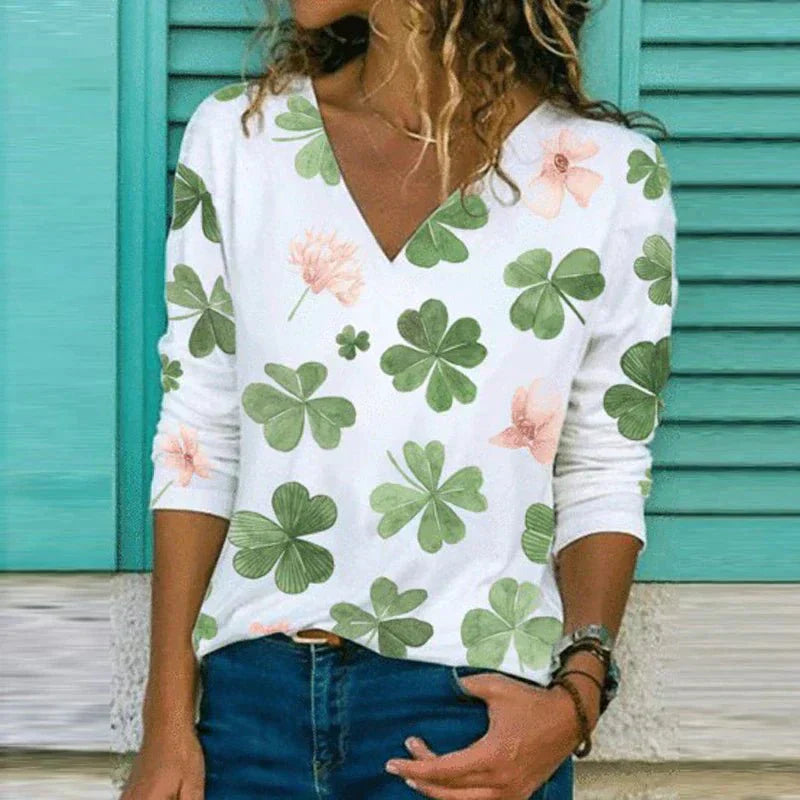 Ladies' Pretty Blossom V Neck Short Sleeve Top - Luxivelle
