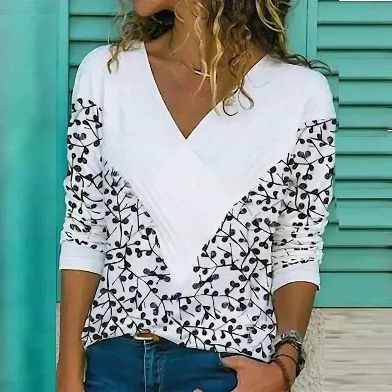 Ladies' Pretty Blossom V Neck Short Sleeve Top
