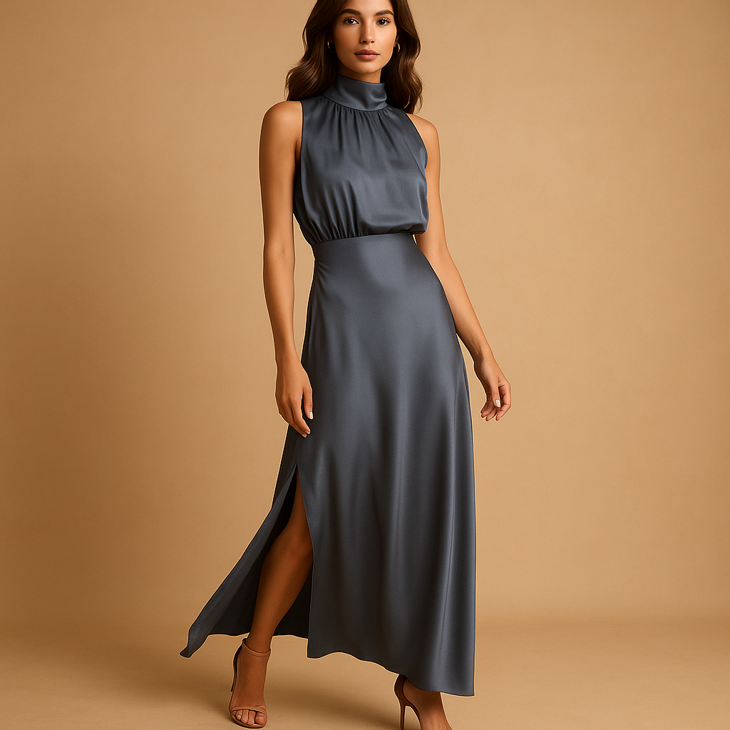 Long Sleeve Women's Side Slit Maxi Dress - Luxivelle