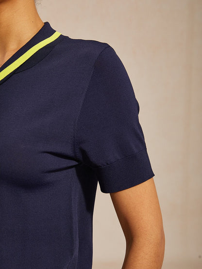 Classic Blue Contrast Knit Polo Shirt
