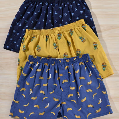 "Men's 100% cotton boxers with modern plant print, showcasing stylish comfort and breathability for daily wear."