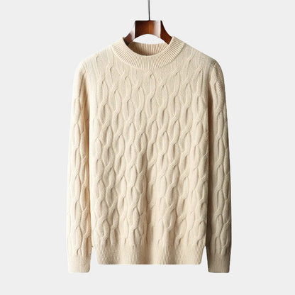Soft Men's Beige Cashmere Crew Sweater - Luxivelle
