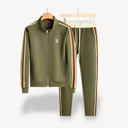Men's Neutral Sportswear Tracksuit with Dark Stripes - Luxivelle