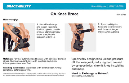 Men's black osteoarthritis unloader knee brace with adjustable straps, medial-lateral support, ideal for pain relief and mobi