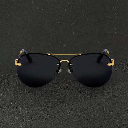 "Men's black polarized aviator sunglasses with sleek frame, offering UV protection and classic style for all occasions."