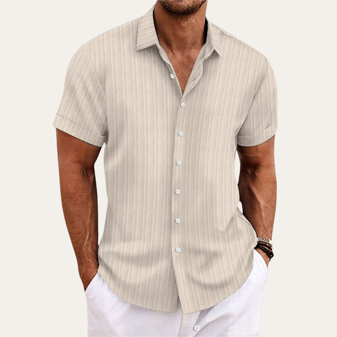 Casual Classic Striped Mens Short Sleeve Shirt - Luxivelle