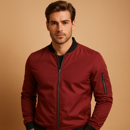 Men’s lightweight bomber jacket with classic design and zipper closure, suitable for all seasons and casual styling.
