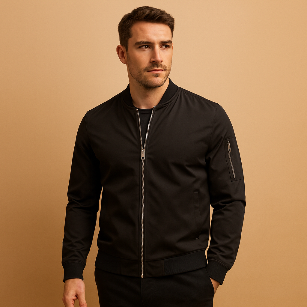 Men’s lightweight bomber jacket with classic design and zipper closure, suitable for all seasons and casual styling.