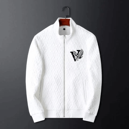 Men's cable-knit tracksuit set, full-zip jacket, drawstring pants, elegant and comfortable design, ideal for casual wear.