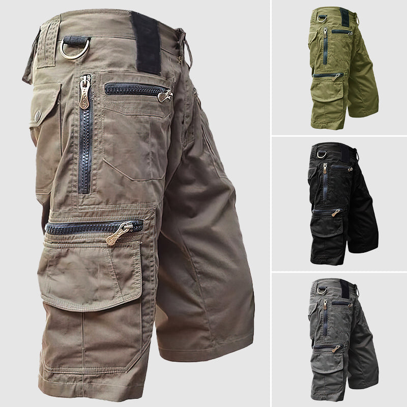 Men's Cargo Shorts, knee-length, multi-pocket utility design; rugged look, ideal for casual or outdoor activities.
