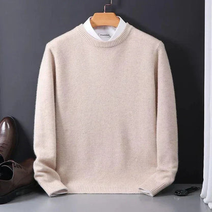 Men's cashmere loose sweater; elegant, cozy, soft texture, versatile colors, perfect for layering, casual to formal.
