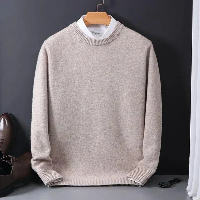 Men's cashmere loose sweater; elegant, cozy, soft texture, versatile colors, perfect for layering, casual to formal.