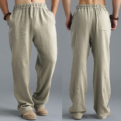 Men's casual comfort fit linen trousers, relaxed style in multiple colors, breathable fabric perfect for warm weather.