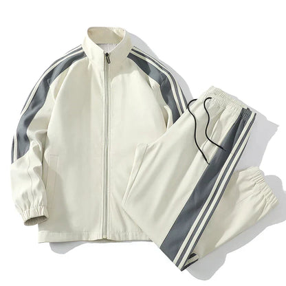 "Men's casual sports tracksuit with stylish stripe design, lightweight jacket and jogger pants, perfect for active or casual 