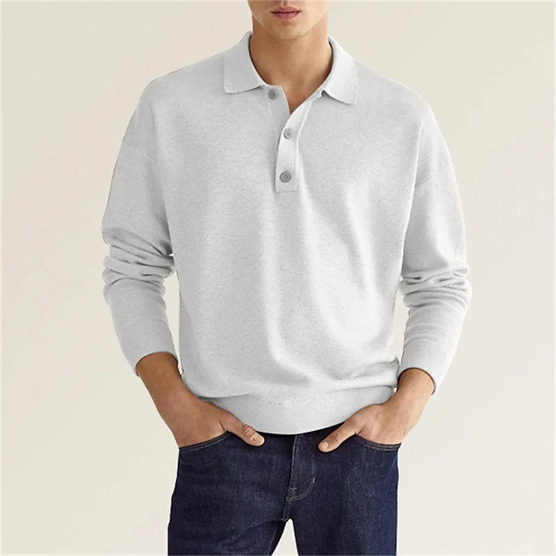 Men's Stylish Long-Sleeve Polo Shirt in Bold Colors - Luxivelle