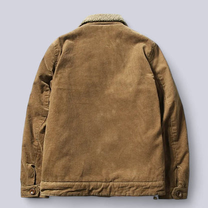 Men's corduroy autumn jacket with a soft cotton interior, fine-ribbed design, deep pockets, and windproof for chilly days.