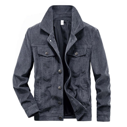 "Men's corduroy jacket in brown, thin textured finish, versatile and stylish, perfect for casual and refined looks."