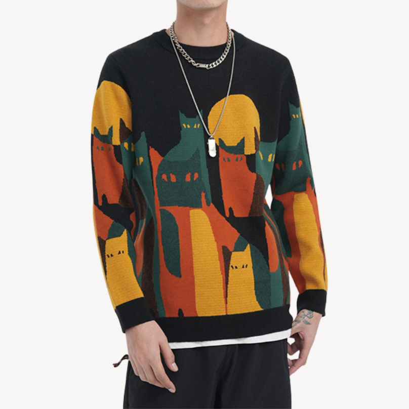 Classic Crew Neck Cat Sweatshirt - Luxivelle