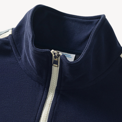 "Men's cotton tracksuit with zip-up jacket, drawstring pants; features sporty stripes, ideal for workouts or casual wear."