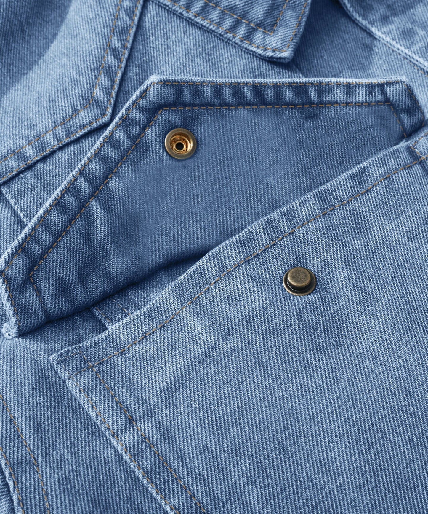 Men's denim wanderer jacket, flannel-lined, brown color, dual chest pockets, button-front closure, rugged and stylish.