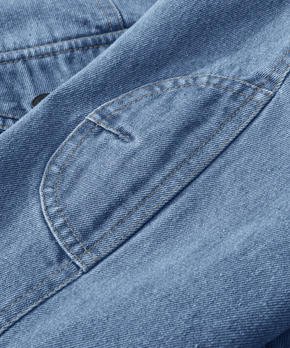 Men's denim wanderer jacket, flannel-lined, brown color, dual chest pockets, button-front closure, rugged and stylish.