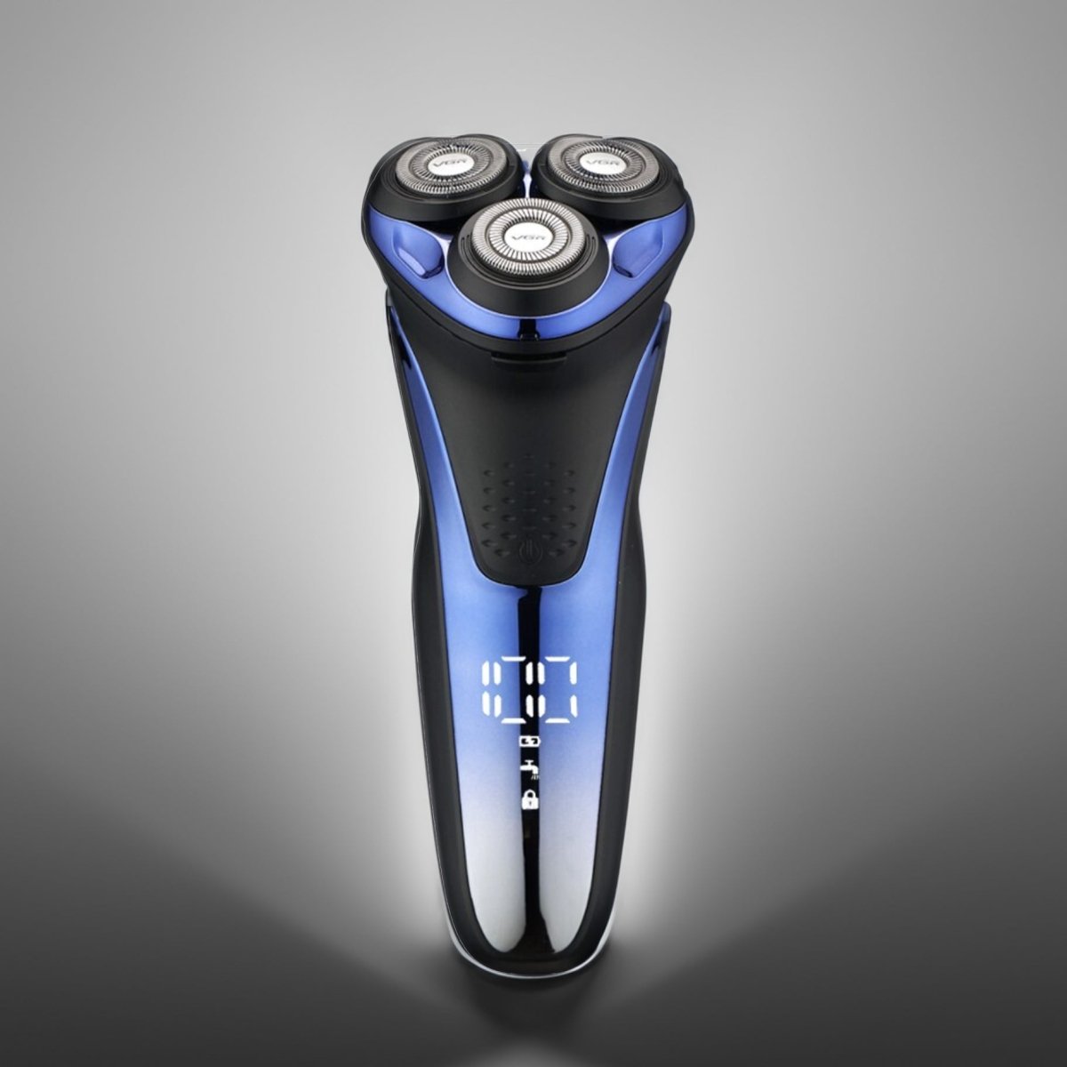 "Men's electric shaver with 3D flexible heads, sleek design, ideal for precise, smooth face contour shaving."