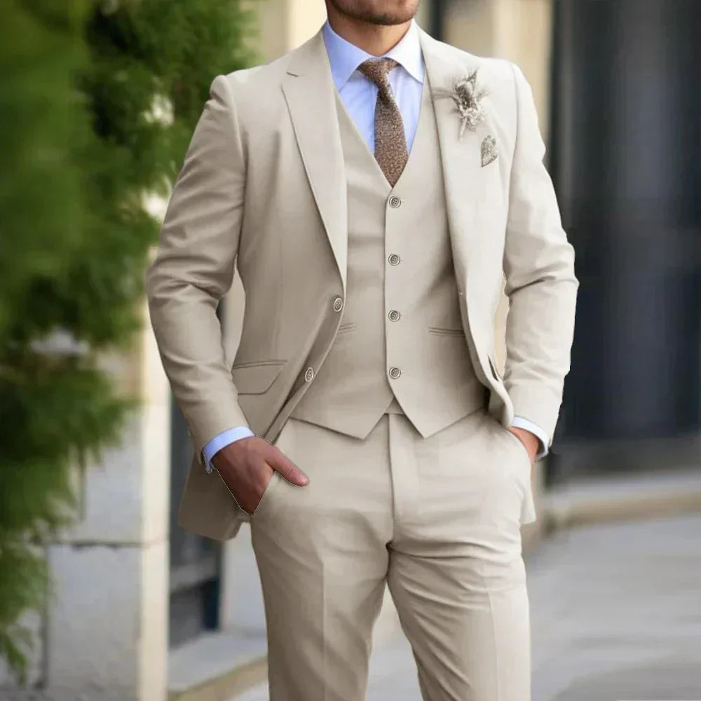 Men's Classic Slim Fit 3-Piece Business Suit - Luxivelle
