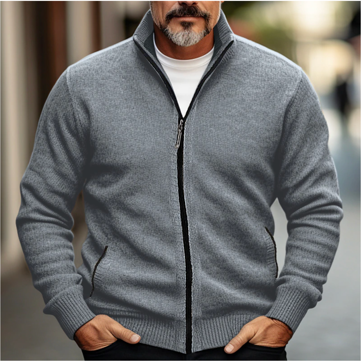 "Men's elegant cardigan sweater in classic style, soft material, available in multiple colors, perfect for autumn-winter."