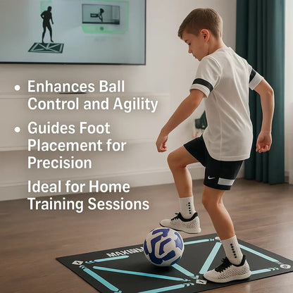 Men's football training mat, anti-slip, compact 90x60cm, with video program, ideal for home skill enhancement sessions.