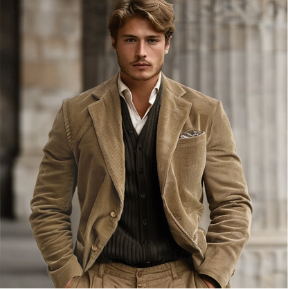 Classic Brown Corduroy Men's Blazer Jacket - Luxivelle