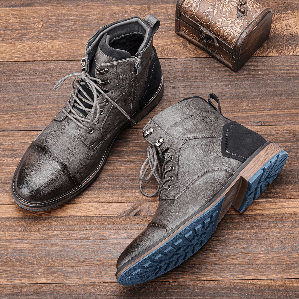 Men's Leather Boots with Side Zipper and Non - Slip Sole - Lexians