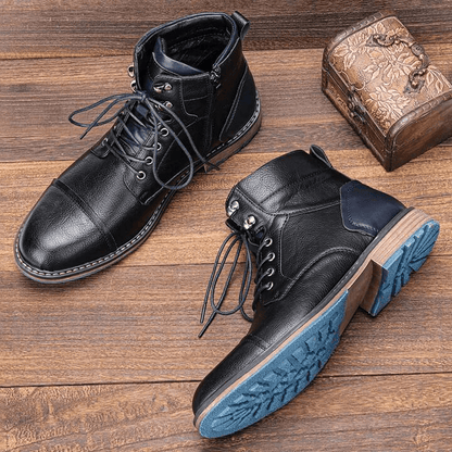 Men's Leather Boots with Side Zipper and Non - Slip Sole - Lexians