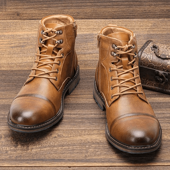 Men's Leather Boots with Side Zipper and Non - Slip Sole - Lexians