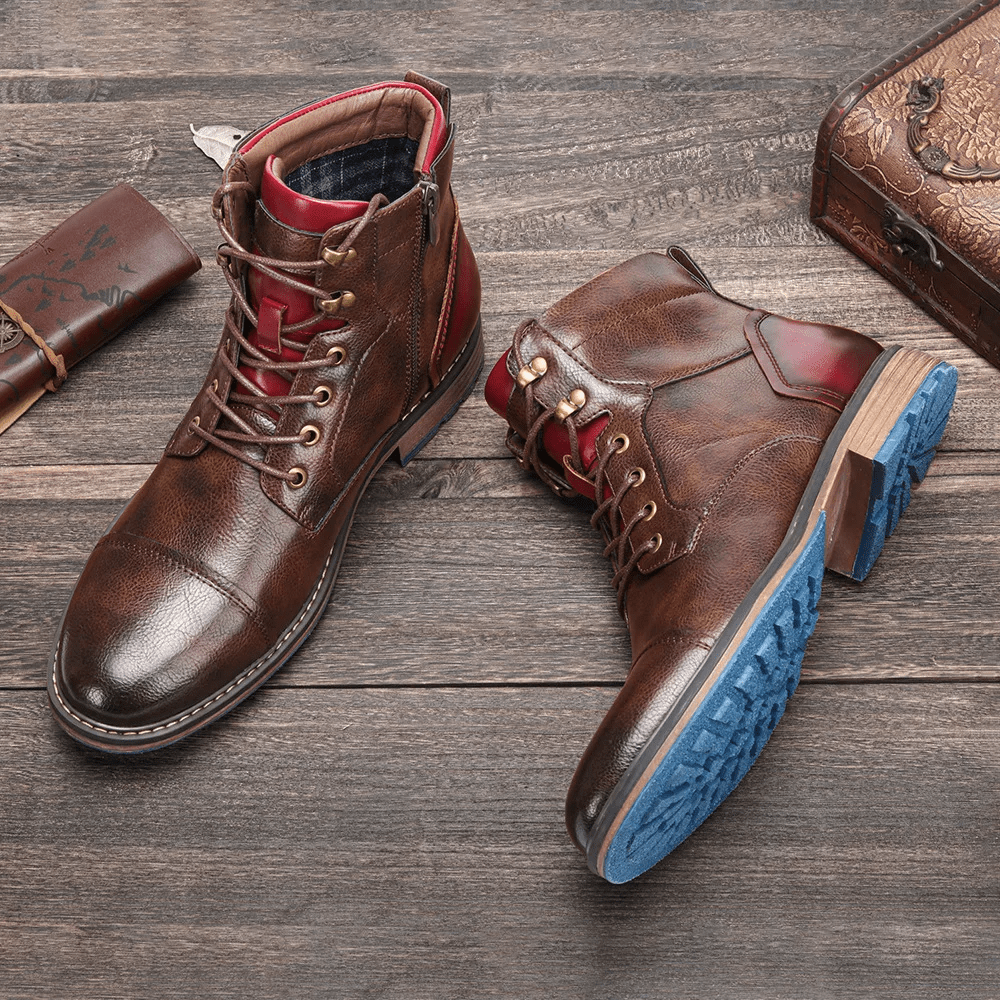 Men's Genuine Leather Ankle Boots with Side Zip - Luxivelle