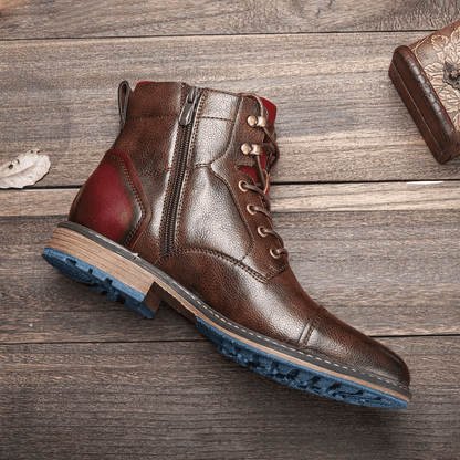 Men's Leather Boots with Side Zipper and Non - Slip Sole - Lexians