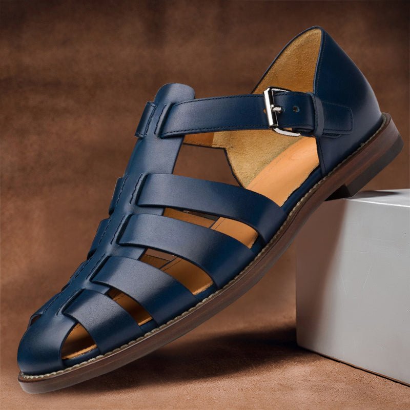 Men's Brown Leather Beach Sandals with Grip Sole - Luxivelle