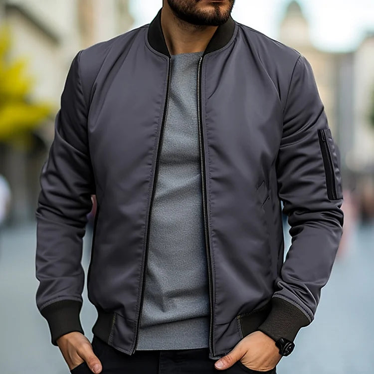 Slim Fit Mens Casual Bomber Jacket with Ribbed Cuffs - Luxivelle