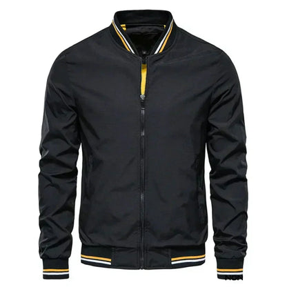 "Men's lightweight summer bomber jacket with ribbed cuffs, zip closure, sleek design in green, ideal for casual or evening we