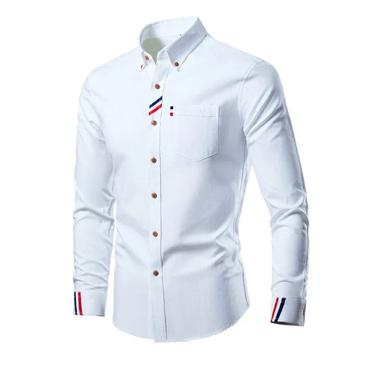 Casual Men's Button Front Cotton Long Sleeve Shirt - Luxivelle