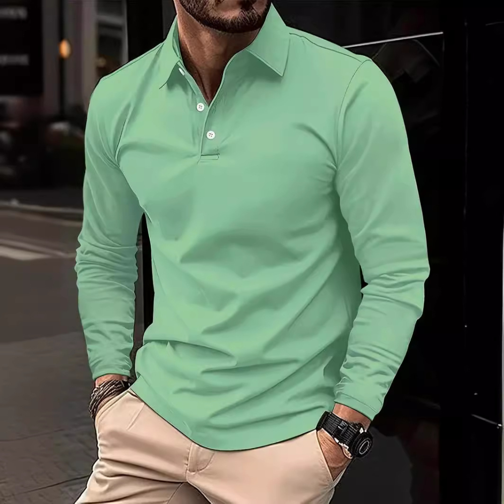 Men's Elegant Long Sleeve Polo Shirt - Comfortable & Modern - Luxivelle