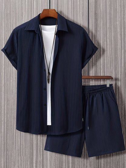 Classic Dark Blue Shirt and Shorts Combo - Luxivelle